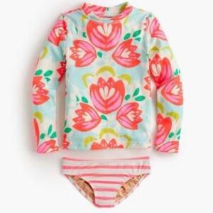 J. Crew Crewcuts Girls Floral Rashguard Swim Set UPF 50+ Size 3